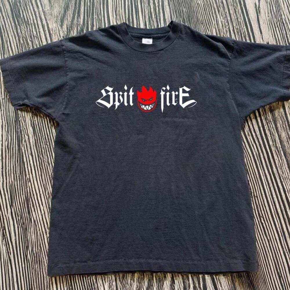 Gildan Men Black T-Shirt Spitfire Black Tee With Red Accents